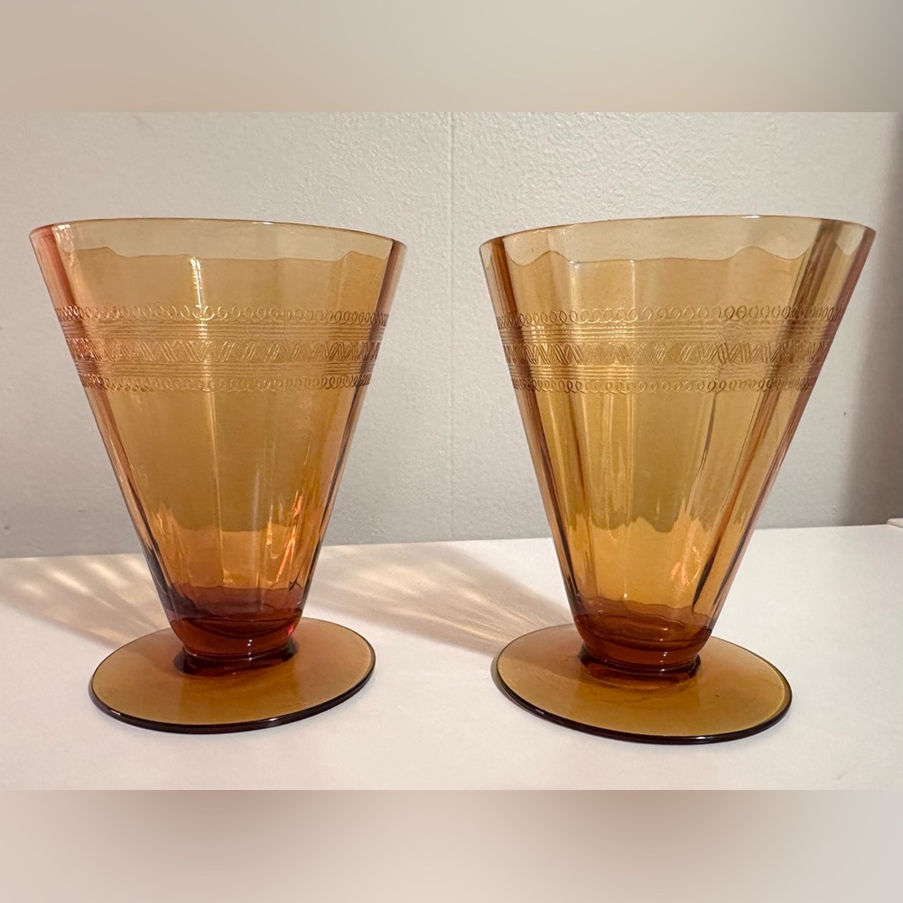 Art Deco Vintage Amber Cocktail Glasses - Set of 2